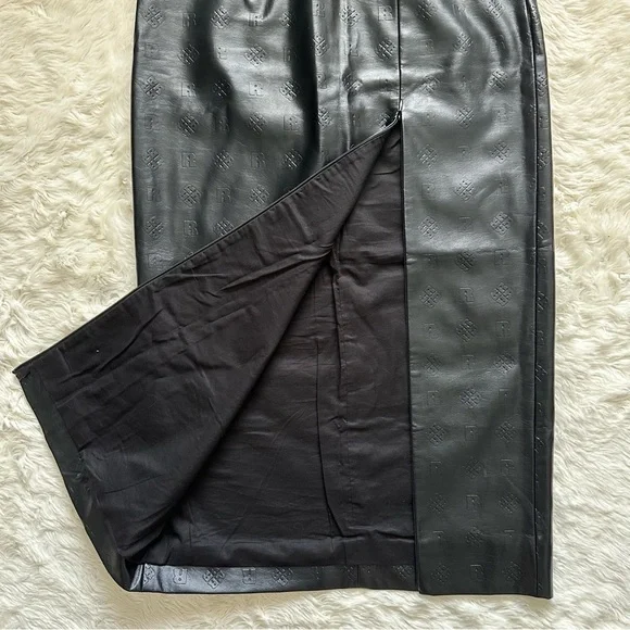 ROTATE Birger Christensen Skirt Leeds Pencil Midi Faux Leather Logo Black 8 - Picture 7 of 12